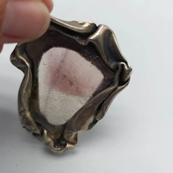 Vintage Artisan Abstract Brutalist Sterling Silver Purple Roman Glass Brooch Pin - Picture 4 of 7
